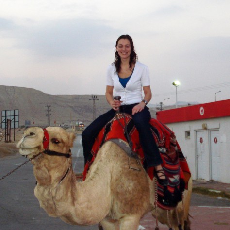 Riding camels near the Dead Sea.